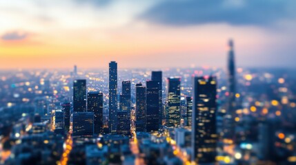 Obraz premium Stunning Cityscape at Dusk with Vibrant Skyline and Soft Glow