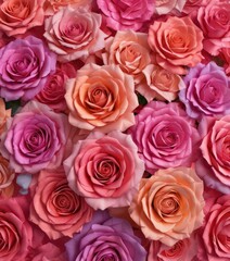 Obraz premium Multi-sized paper roses, vibrant gradient effect, colors, background
