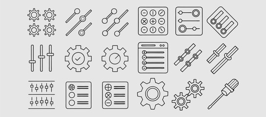 Scalability line icon set. Scale, scalable resize, scaling, stretch, expand, expansion, elasticity, scalling, adaptability, efficiency and more. Outline vector icon