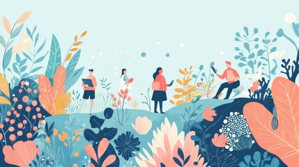 Obraz premium Bid data developer career, big data engineer, data science and jobs concept. Vector isolated concept illustration with tiny people and floral elements. Hero image for website. illustration , no logos