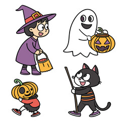 set of cartoon isolated Halloween costume