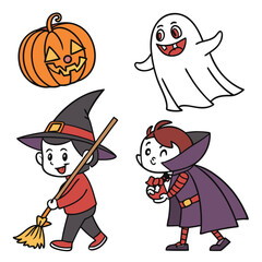 set of cartoon isolated Halloween costume