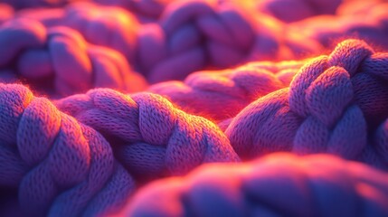 Vibrant Colorful Ropes in Abstract Close-Up with Soft Light Glow
