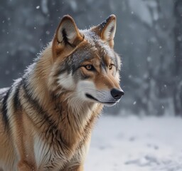 Fototapeta premium Magnificent Eurasian wolf amidst heavy snowfall , snowstorm, wild