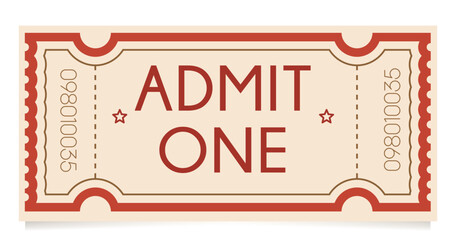 vintage movie ticket. Modern ticket design. Realistic ticket. Admit one. Pass