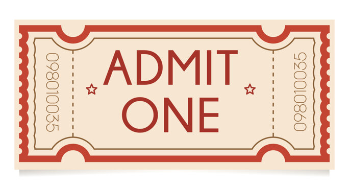 vintage movie ticket. Modern ticket design. Realistic ticket. Admit one. Pass
