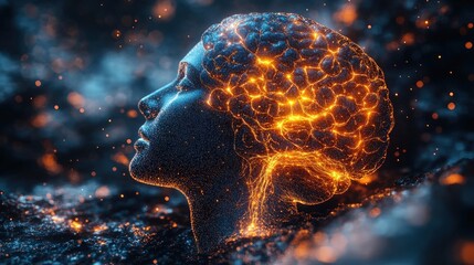 Fiery brain,  human head,  abstract art