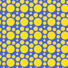 Vibrant Yellow Circles Blue Background Seamless Pattern Design Texture