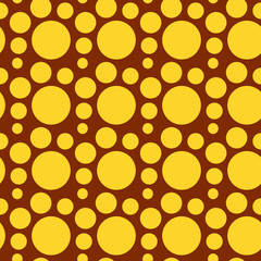 Abstract Seamless Pattern Design with Yellow Circles on Brown Background for Textile Print