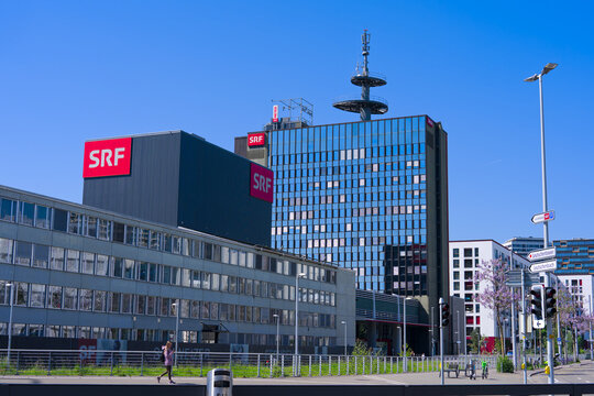 Headquarters of Swiss national television and radio SRF at Leutschenbach district at Swiss City of Zurich on a sunny spring day. Photo taken May 11th, 2025, Zurich Leutschenbach, Switzerland.