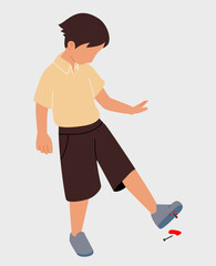The boy's feet was punctured by a nail and is bleeding