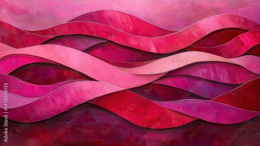 Poster an intimate glimpse into an abstract masterpiece, where layered wavy lines in vivid pink transition 