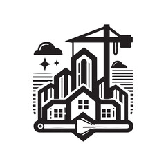 Obraz premium black and white construction logo vector