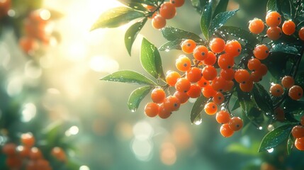 Vibrant orange berries in morning sun