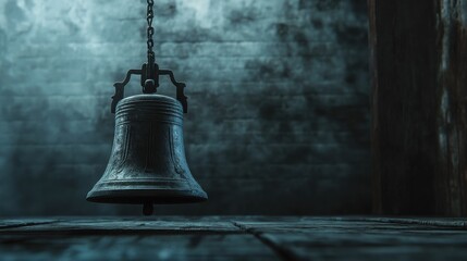 Obraz premium Ancient bell in moody lighting with misty atmosphere