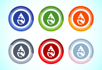 Water supply service icon design illustration. Plumbing repair service sign symbol 6 color button design set