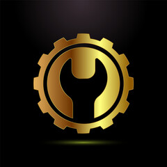 Service icon design illustration, maintenance tools sign symbol in gold color style