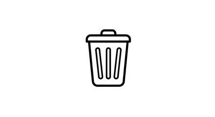 Garbage Can Icon Illustration in Black and White Outline