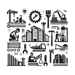 black and white construction logo vector