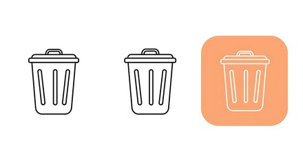 Trash Can Icon Set Recycling Waste Disposal Line Art