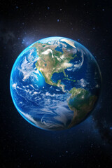 Naklejka premium Stunning 3d render of planet earth displaying north and south america in a cosmos setting