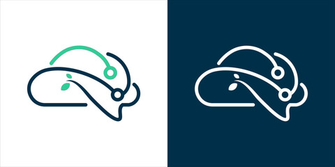 logo combination design outline brain technology with a growth