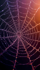 AI generated images. Spiderweb on a colorful background. Halloween background
