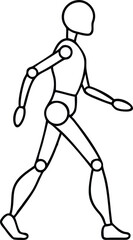 Black silhouette of a humanoid walking robot with ai technology icon