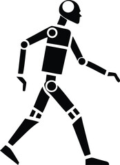 Black silhouette of a walking humanoid robot icon vector in bionic artificial intelligence