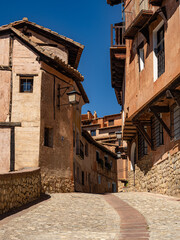 Fototapeta premium Photograph of a typical street in the town of Albarracin in Teruel, Aragon, Spain.