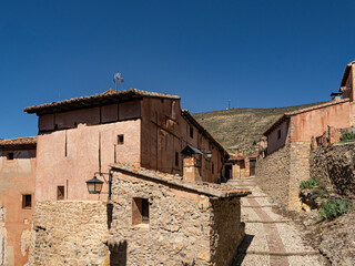 Photograph of a typical street in the town of Albarracin in Teruel, Aragon, Spain.
