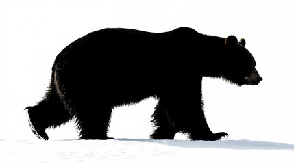 Majestic Black Bear's Stroll: A captivating silhouette of a black bear strides gracefully, its powerful form casting a striking outline against the snow.