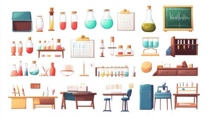 Medical college classes isolated cartoon vector illustrations set. Lecture and seminar, laboratory course, teaching assistant to medical students, university educational process vector cartoon. illus