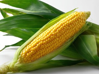 Fresh corn cob isolated on white background, healthy food and agricultural concepts.