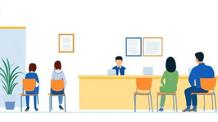 Waiting Room: People Await Their Turn at the Reception Desk