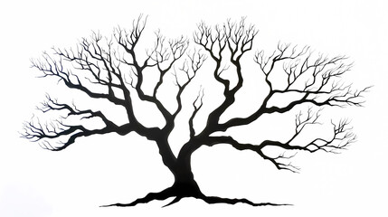 Fototapeta premium Bare Silhouette: A minimalist silhouette of a tree with a sprawling branch structure, evoking the serene beauty of nature in stark contrast.