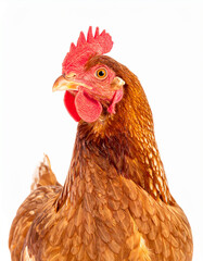 Fototapeta premium Brown hen standing on white background