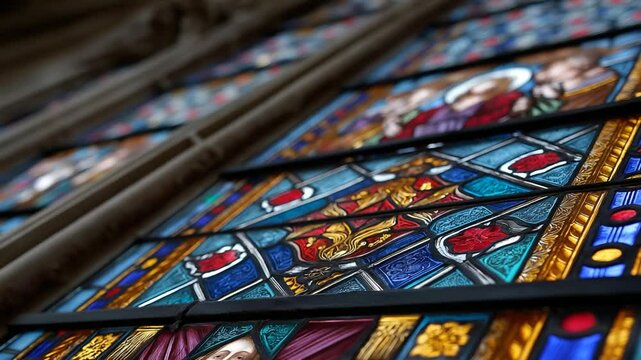 Intricate Stained Glass Window Illuminated by Natural Light