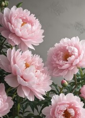 Fototapeta premium Soft pink peony blossoms, full bloom, elegant floral backdrop, peony bloom, delicate, soft petals