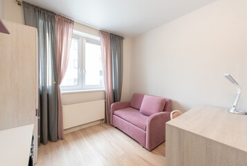 Cozy Minimalist Room with Pink Sofa and Natural Light