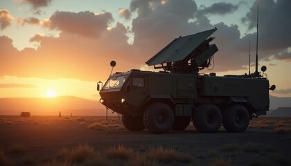 Military Vehicle at Sunset in the Desert