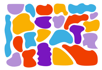 Liquid deformed elements. Set of irregular geometric multi-colored elements. hand drawn. Not AI, Vector illustration