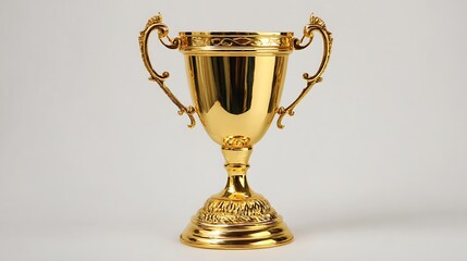 Gold trophy cup for victory isolated against white backdrop  
