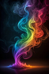 Abstract rainbow smoke effect rising and glowing with vivid colors against dark background