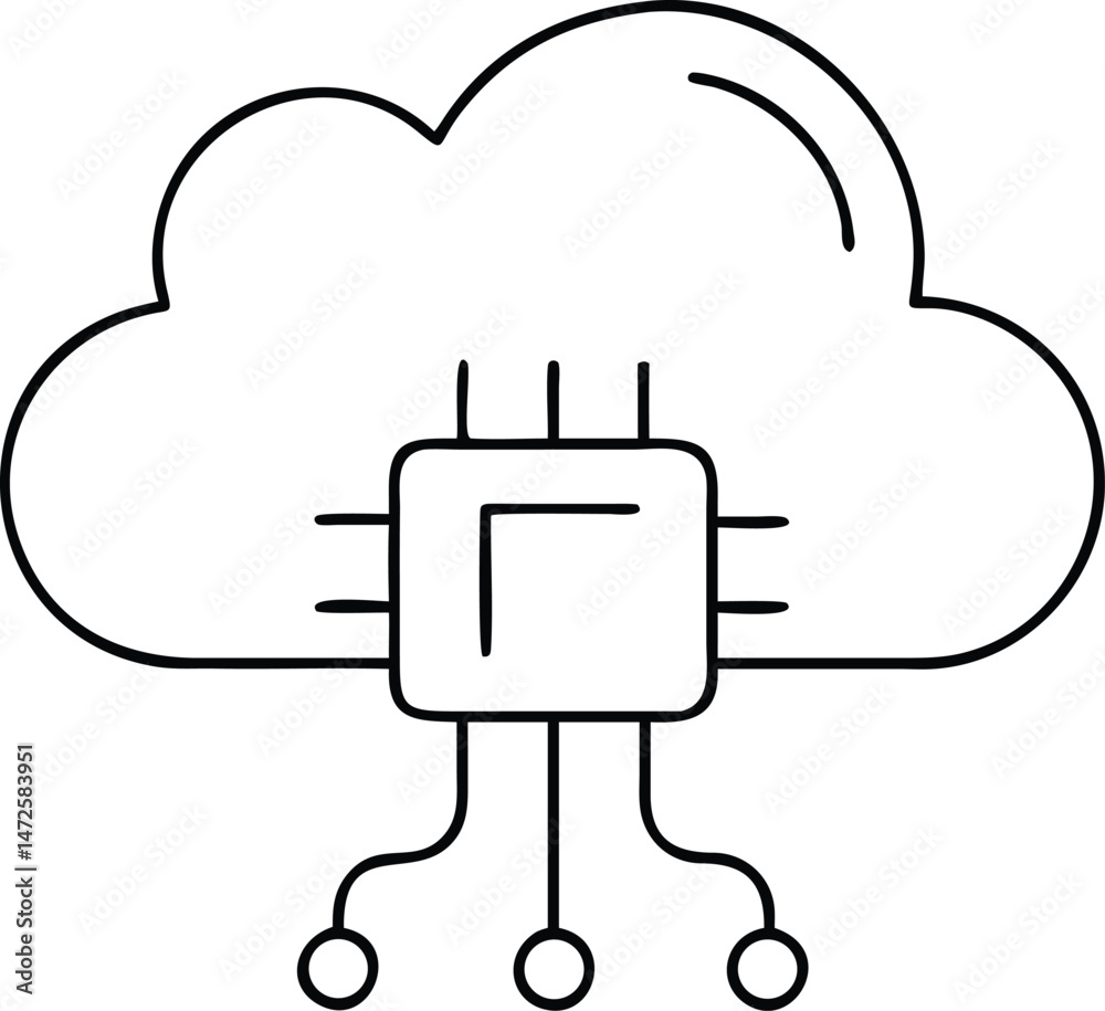 Aufkleber Microchip cloud connection silhouette vector design for technology and data transfer