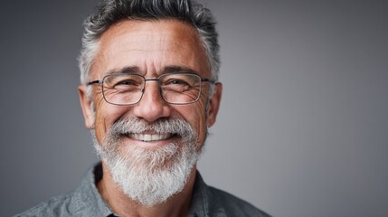 Fototapeta premium Smiling mature man with glasses and gray beard - confident and approachable