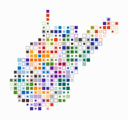 West Virginia, shape of the state built of colored cells. Digital style map of West Virginia on a white background. Large size square blocks. Trending vector illustration.