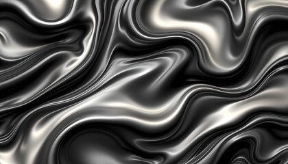 3d render of a liquid fluid abstract background in shades of black pearl and graphite silver