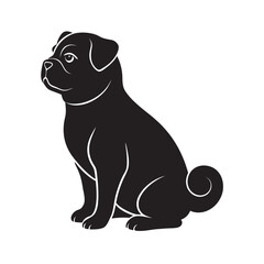 Pug Sitting Calmly Looking Around Silhouette