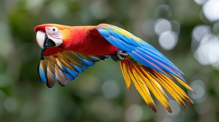 Scarlet Macaw in Flight, Vibrant Tropical Bird